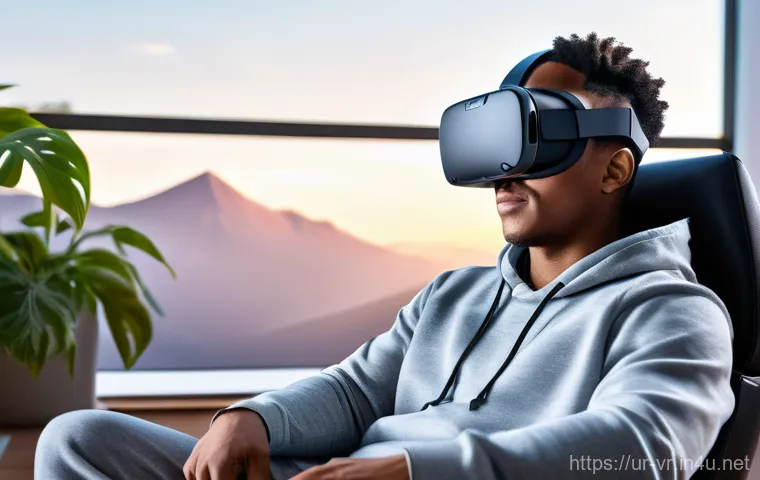 VR 유저 경험 - **Prompt: Futuristic Wireless VR Headset and Immersive Experience**
"A young adult, approximatel...
