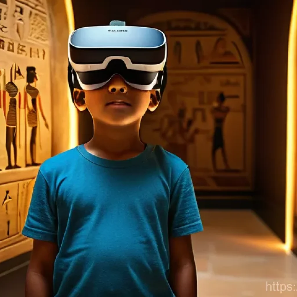 VR 관련 기업 - **Virtual Education: Ancient Egypt Exploration**
"A curious, fully clothed child, approximately ...