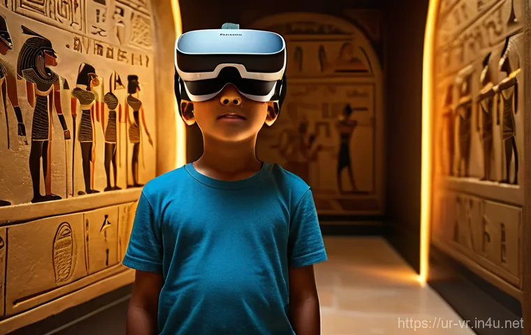 VR 관련 기업 - **Virtual Education: Ancient Egypt Exploration**
"A curious, fully clothed child, approximately ...