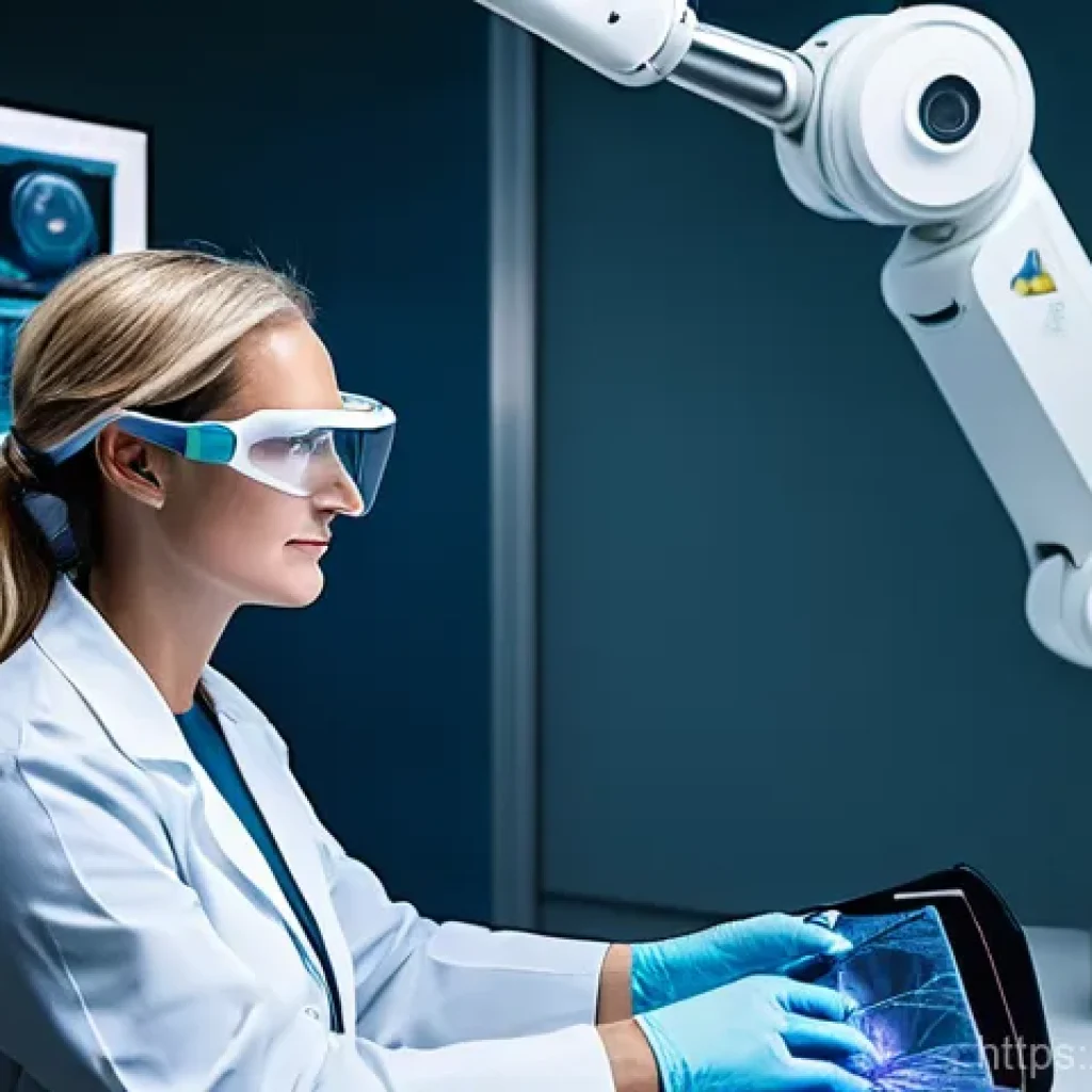 VR 로봇 제어 - **Prompt 1: Remote Medical Intervention**
A highly skilled, focused female surgeon, middle-aged ...